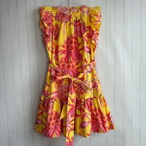 Banjanan size L Bulbuls sister ruffle dress yellow flaming print tiered cotton